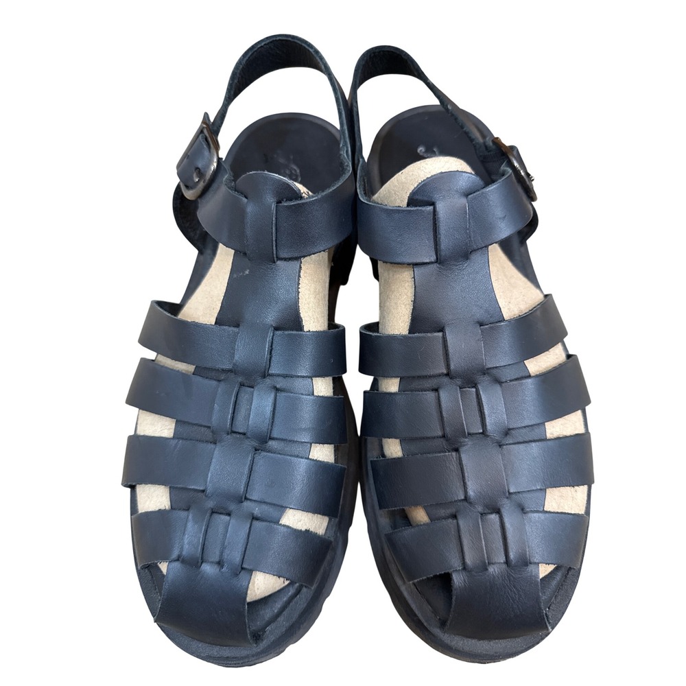 Free People Black Leather Delaney Fisherman Platform Sandals Lug Sole EU39 US9.5